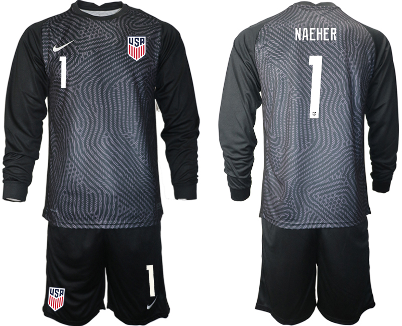 Men 2020-2021 Season National team United States goalkeeper Long sleeve black #1 Soccer Jersey1